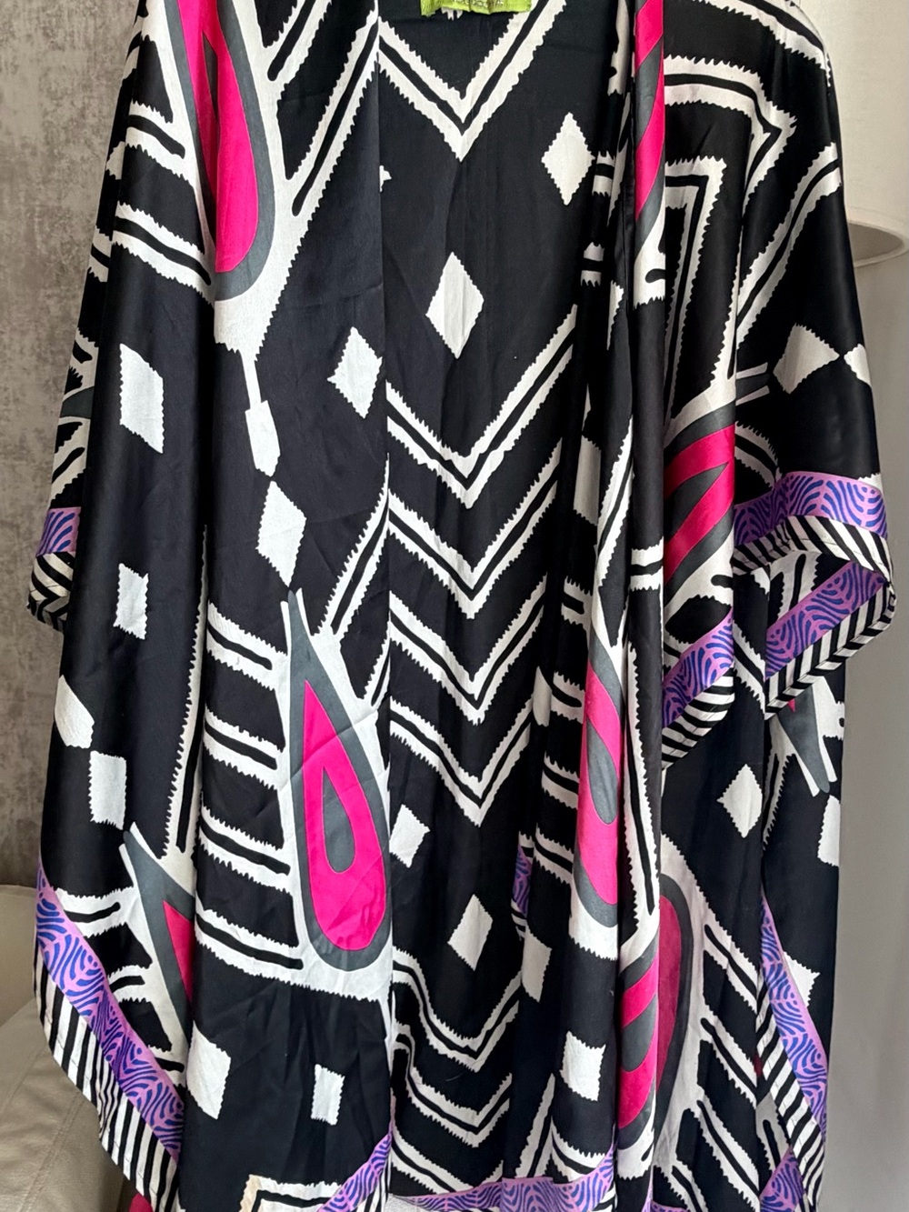 Black Geometric & Pink Accent Kimono Cover-Up